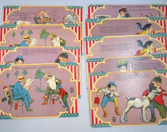 8 bandes dessinées victoriennes antiques Forth JulypPatriotic fire crackers cartes postales Série n ° 1