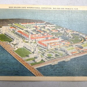 1939 Golden Gate International Espo vintqge post card World&#39;s Gair Sam Francisco CA linen