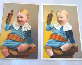 2 Antique Victorian trade card Burdock Bitters boy Borden Mansfield MA patent medicine