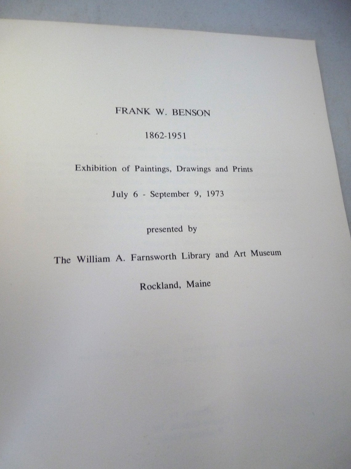 Frank Benson Exhibition Catalog Paintings Drawings Prints Farnsworth