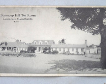 Vintage Buttercup Hill Tea Room Lunenburg MA brochure publicitaire Baker Emerson Mohawk Trail carte de voyage de la Nouvelle-Angleterre