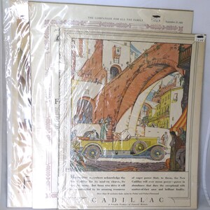 3 vintage auto advertising pages magazines1920&#39;s Cadillac TMC Chevrolet Denton  Franklin home decor ephemera