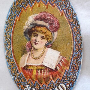 Antique Enoch Morgan&#39;s Hand Sapolio soap Victorian Trade Card lady hat Die-Cut vanity