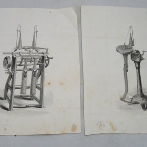 2 antique etchings knitting textile machines Aiken NH Kilburn Mallory Boston