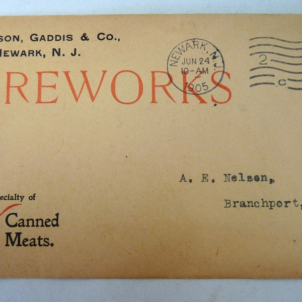 Wilkinson Gaddis Newark NJ advertising postal cover 1905 Fireworks Libby's canned meats stamp history