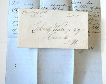 Marlow NH 1850 5 cent stampless postal history cover envelope letter Symond Wair Concord antique vintage apples orchard