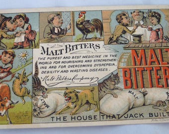 Malt Bitters Victorian Trade Card Boston MA patent Medicine advertising House That Jack Built comic