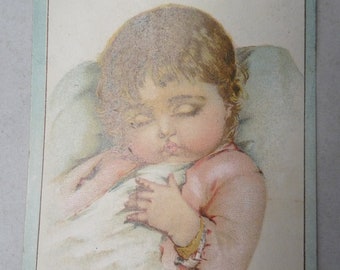 Poêle en loupe de chêne de l'époque victorienne d'Indianapolis, carte bébé fille rose publicité