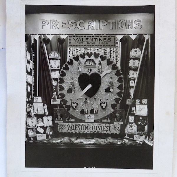 Valentine vintage original photograph drug store advertising window display Sheahan Manchester NH 1927 art decco home decor greeting cards