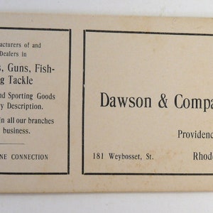 Dawson CO Bicycles guns fishing tackle sporting goods Providence RI antique business card vintage 1900 collectible ephemera