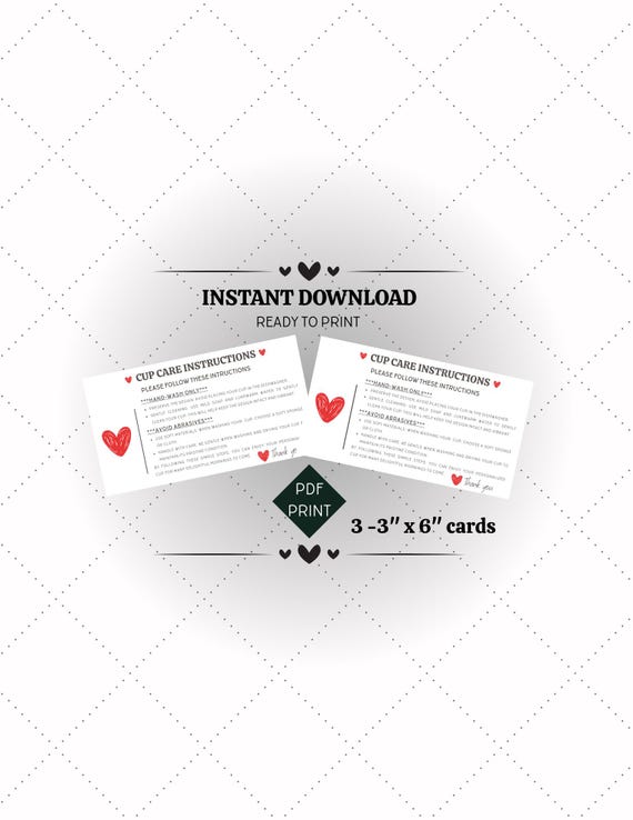 Cup Care Instruction Card