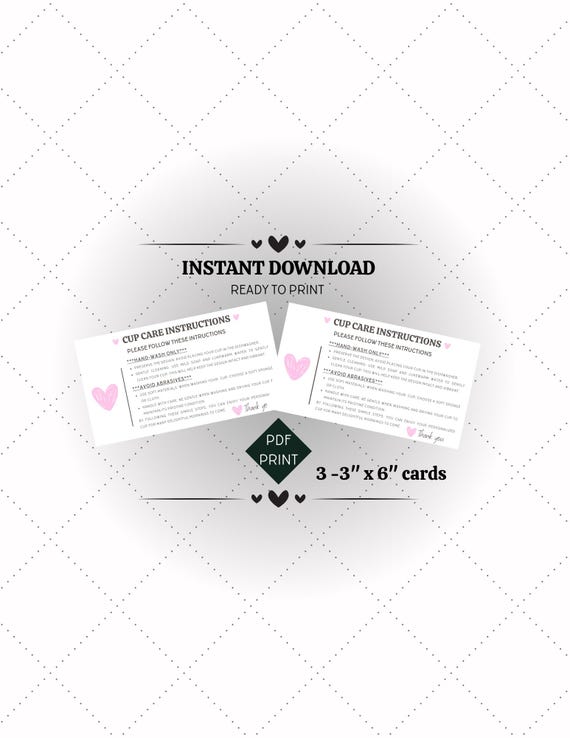 Cup Care Instructions Card
