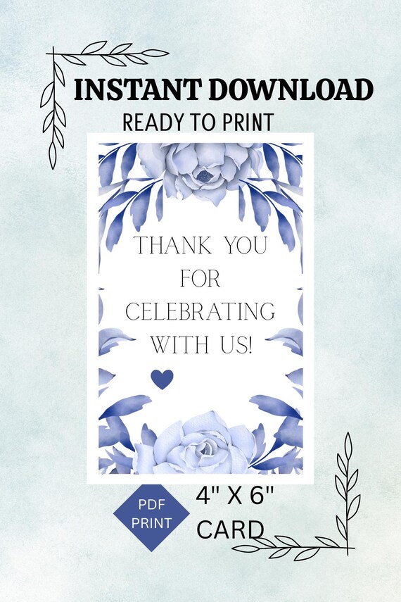 Blue and white flower Thank you card