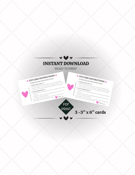 Cup Care Instruction Card