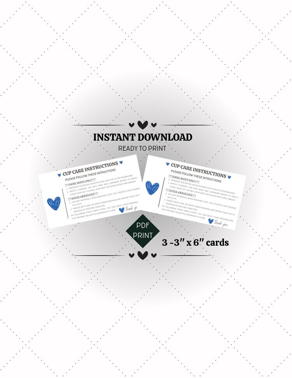 Cup care instruction card