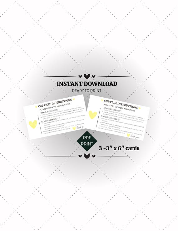 Cup Care Instruction Card