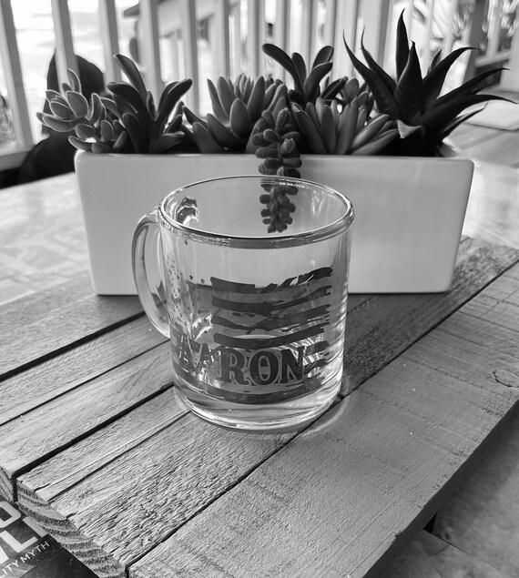 Personalized American Flag glass coffee cup