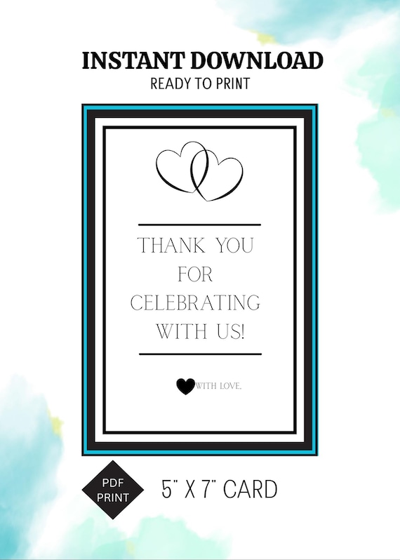 Black and Teal Thank you card for wedding