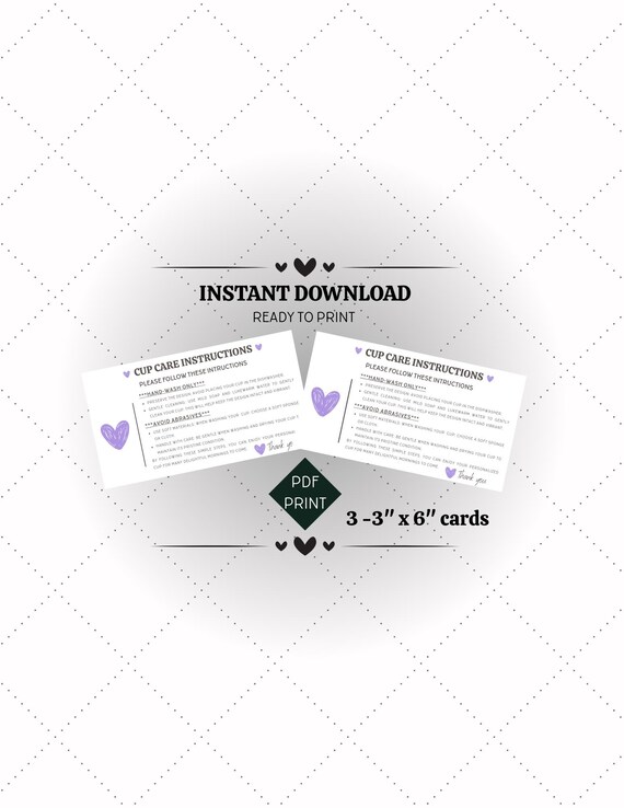 Cup Care Instruction Card