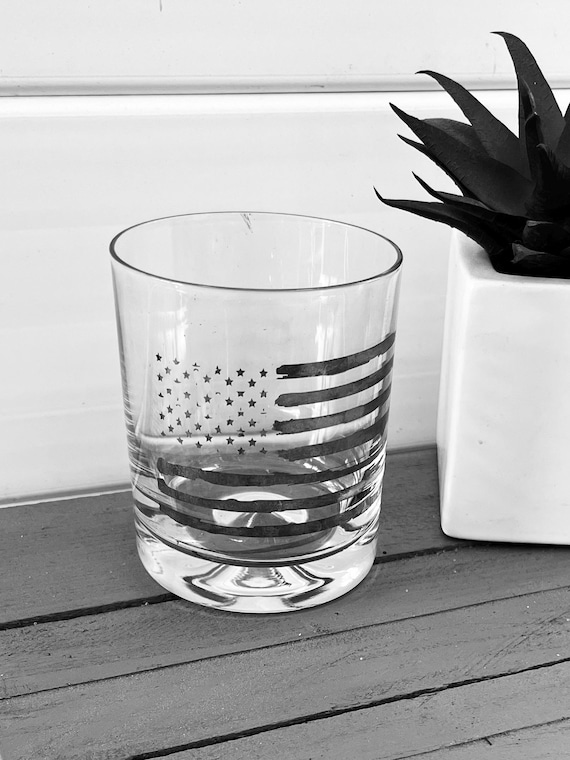 American Flag Etched Whiskey glass