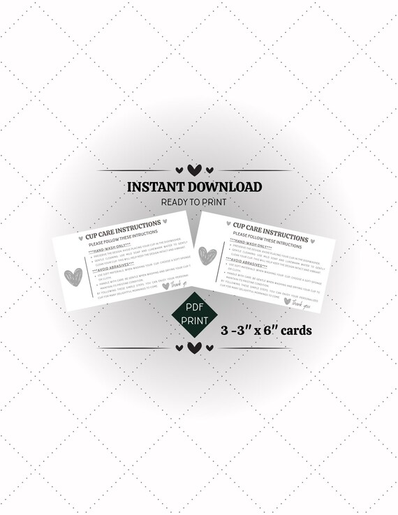 Cup Care Instruction Card