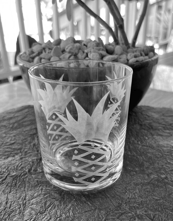 Etched Pineapple whiskey glass