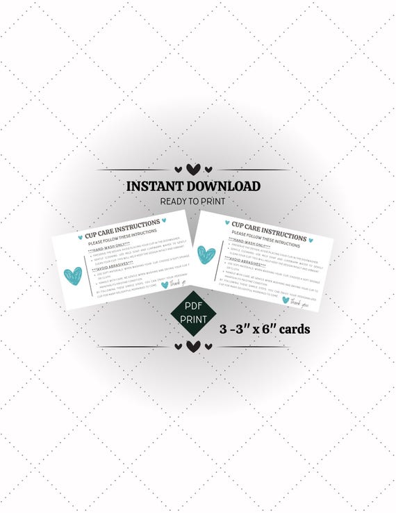 Cup Care Instruction Card