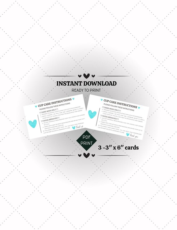 Cup Care Instruction Card