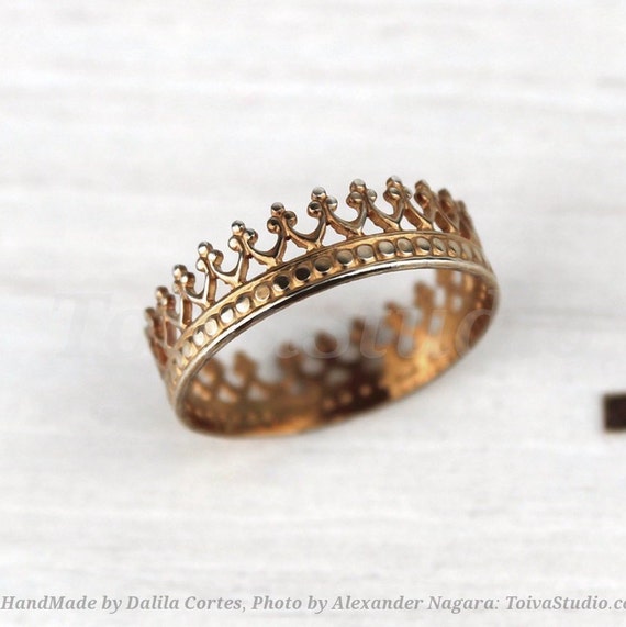 Yellow Gold Crown King Ring Solid Gold Queen Ring 14k Etsy