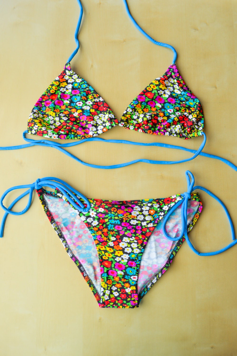 Blue daisy bikini set / sexy top and comfy bottom Etsy