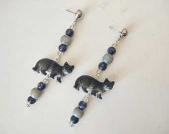 Fancy Cats Midnight Earrings (can be converted to clip-on)