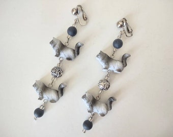 Fancy Cats Grey Clip-On Earrings (can be converted to pierced)