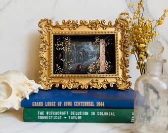 Real Insect Art Frame: Beetles, Botanicals, Antique Slide, Goth Decor