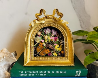 Seraphine - Real Butterfly Art; Real Dried Botanicals; Gold Ornate Frame