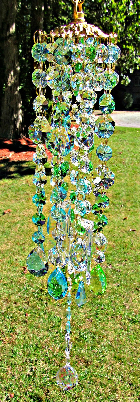 Teal Crystal Wind Chime Wind Chimes Garden Décor Glass ...