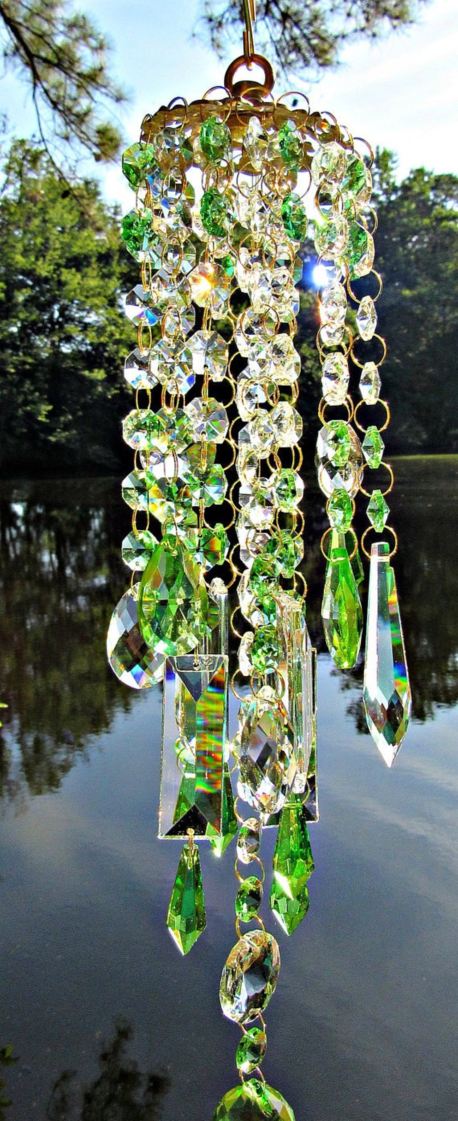 Spring Green Crystal Wind Chime Sun Catcher Garden Accent Etsy