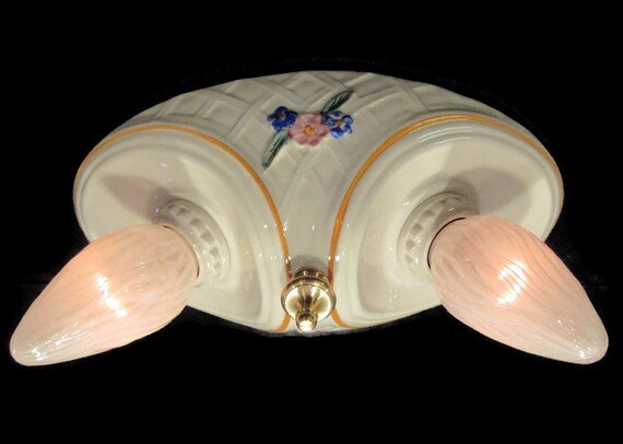 Imperfect Flush Mount Porcelain Light Rewired New Sockets Image 0