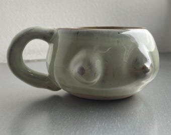 Celadon Stoneware Boob Mug with 24k Gold Details – Artisan Handmade Ceramic Cup – Feminist & Body Positivity Gift