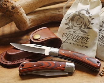 New Engraved Pocket Knife and Leather Sheath, Personalized Groomsmen Gifts with Engraved Wedding Date, Anniversary Gift For Men