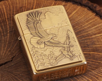 Engraved Soaring Eagles Official Zippo© Lighter, Personalized Brass Eagles Lighter Gift for Him, GroomsmenCustom Gold Color Lighter