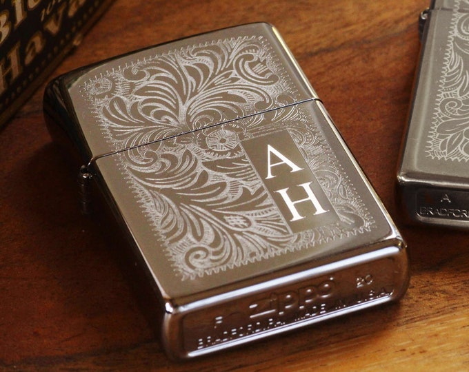 Silver Venetian Official Zippo© Lighter,  Vintage Style Silver Zippo©, Groomsman Lighters with Custom Monogram Engraving