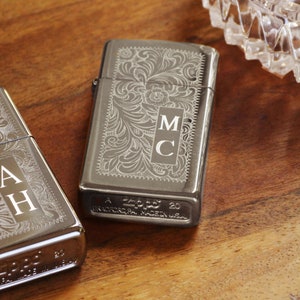 Silver Venetian SLIM Official Zippo© Lighter,  Vintage Style Silver Zippo©, Groomsman Lighters with Custom Monogram Engraving