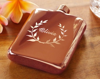 Rose Gold Personalized Bridesmaid Flask - Engraved Rose Gold Flask - Personalized Bridesmaid Flask -  Engraved Flask