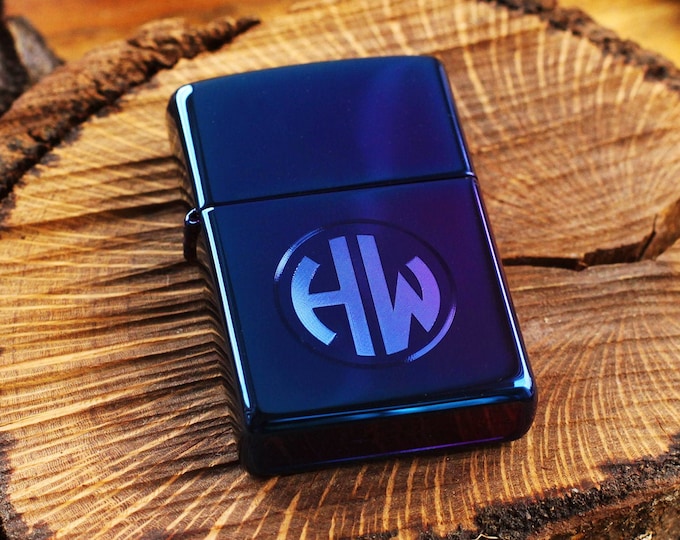 Blue Chrome Engraved Official Zippo© Lighter, Holographic Custom Lighter, Personalized High Polish Blue Lighter, Groomsman Holo Lighters