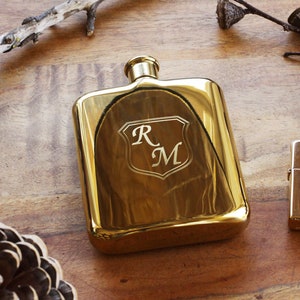 Yellow Gold Personalized Flask Engraved Yellow Gold Flask Personalized Groomsman or Bridesmaid Flask Best Man Engraved Flask image 5