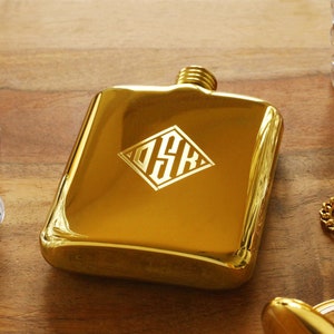 Gold Personalized Flask Engraved Gold Flask Personalized Groomsman or Bridesmaid Flask Best Man Engraved Flask High Quality Flasks image 1