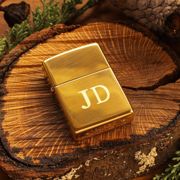 Brass Engraved Official Zippo© Lighter, Personalized High Polish Solid Brass Lighter, Custom Gold Color Lighter, Groomsman Lighters