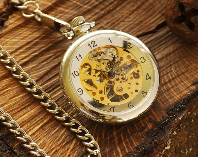 Personalized Engraved Groomsmen Gift Winding Pocket Watch, Silver Mechanical Pocket Watch, Anniversary Gift For Him