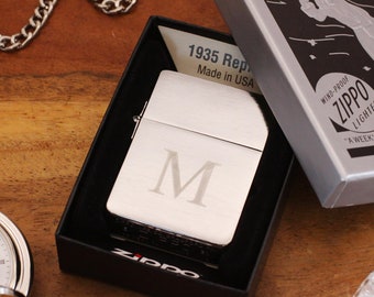 Engraved 1935 Replica Zippo Lighter: Brushed Chrome