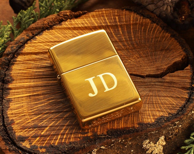 Brass Engraved Official Zippo© Lighter, Personalized High Polish Solid Brass Lighter, Custom Gold Color Lighter, Groomsman Lighters